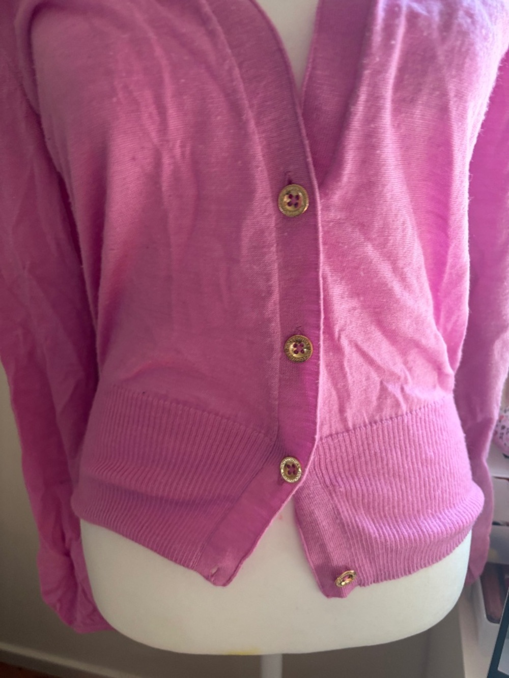 Vintage Juicy Couture Pink Button Cardigan Knit Sweater Gold Logo Women XS A09